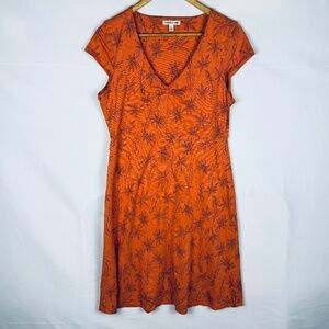 Toad & Co Rosemarie Cotton Midi Dress Size L Orange Cap Sleeve V-Neck Breathable